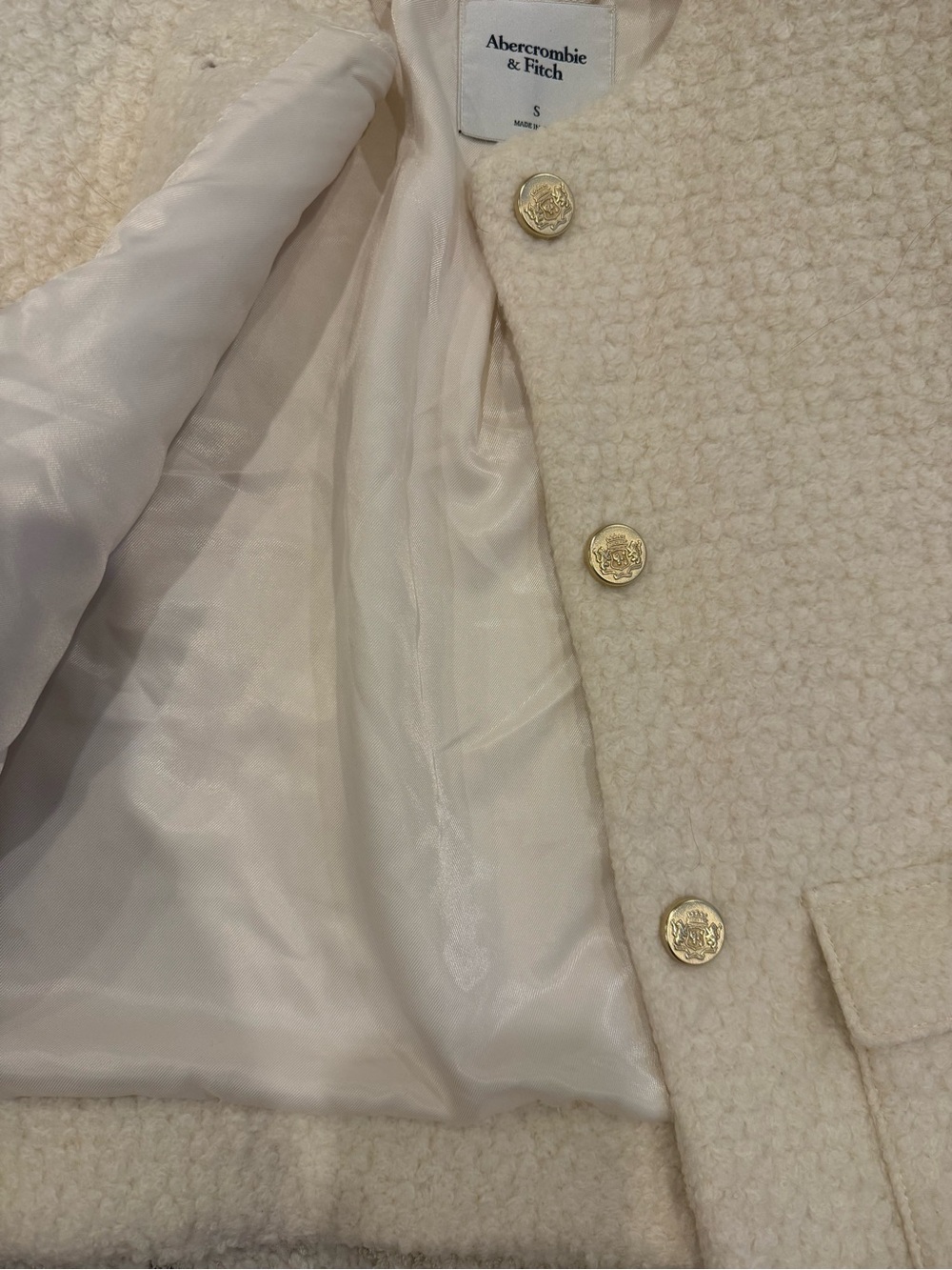 Abercrombie & Fitch Women' Cream Bouclé Jacket - Picture 3 of 3